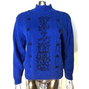 Blue Turtleneck Cable Knit Sweater